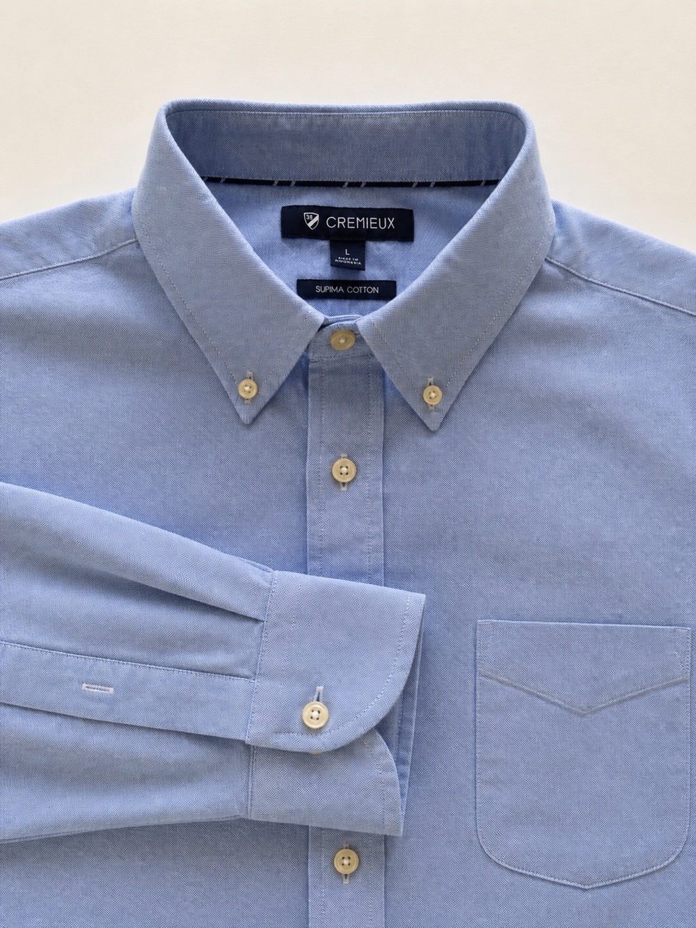 Cremeux Supima Cotton Button-Down Shirt – Men’s Large – Light Blue – Classic Fit